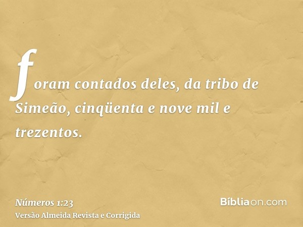 foram contados deles, da tribo de Simeão, cinqüenta e nove mil e trezentos.