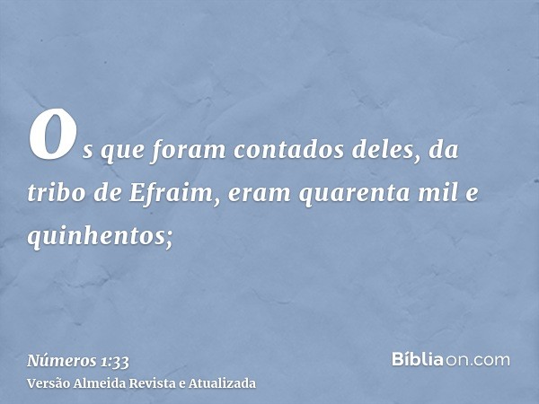 os que foram contados deles, da tribo de Efraim, eram quarenta mil e quinhentos;