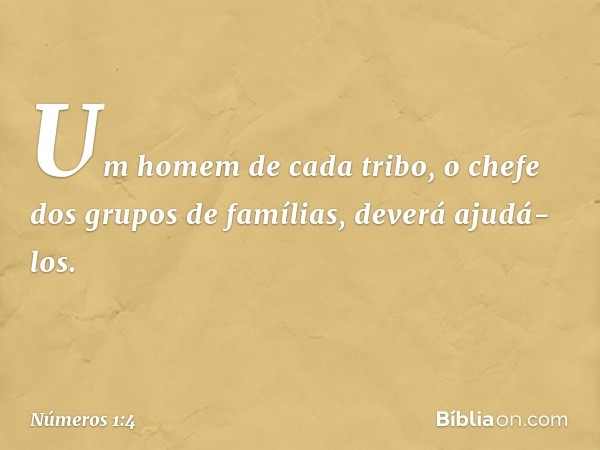 Um homem de cada tribo, o chefe dos grupos de famílias, deverá ajudá-los. -- Números 1:4