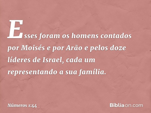 Esses foram os homens contados por Moisés e por Arão e pelos doze líderes de Israel, cada um representando a sua família. -- Números 1:44