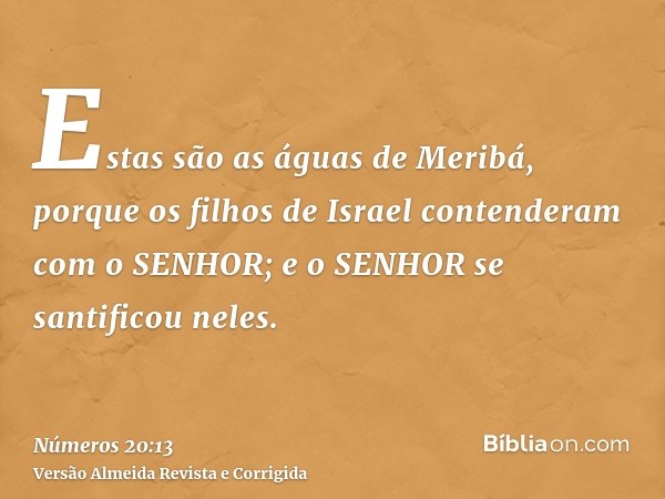 Estas são as águas de Meribá, porque os filhos de Israel contenderam com o SENHOR; e o SENHOR se santificou neles.