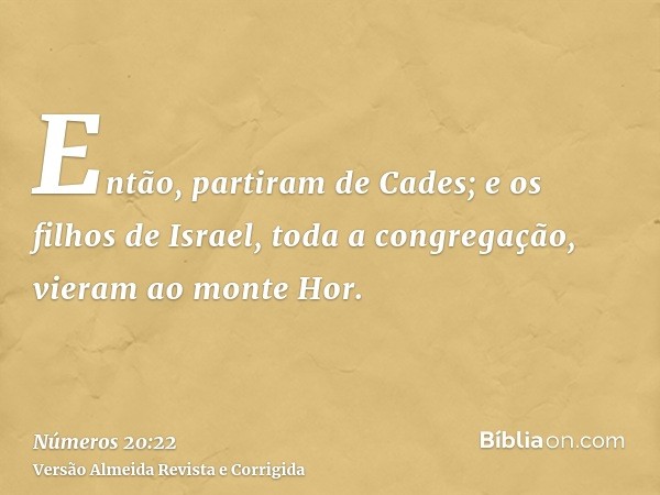 Então, partiram de Cades; e os filhos de Israel, toda a congregação, vieram ao monte Hor.