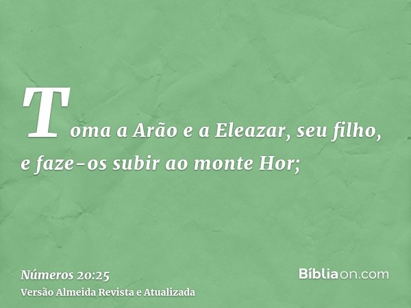 Toma a Arão e a Eleazar, seu filho, e faze-os subir ao monte Hor;