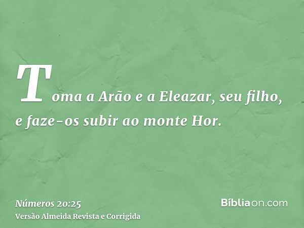 Toma a Arão e a Eleazar, seu filho, e faze-os subir ao monte Hor.