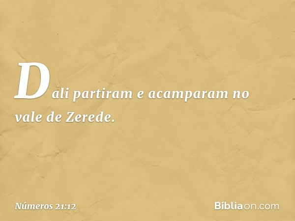 Dali partiram e acamparam no vale de Zerede. -- Números 21:12