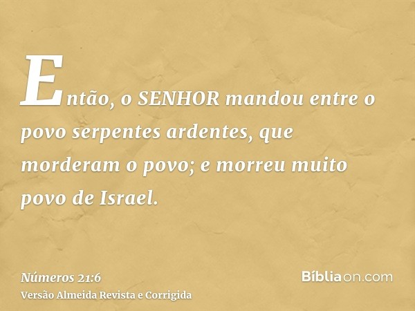 Então, o SENHOR mandou entre o povo serpentes ardentes, que morderam o povo; e morreu muito povo de Israel.