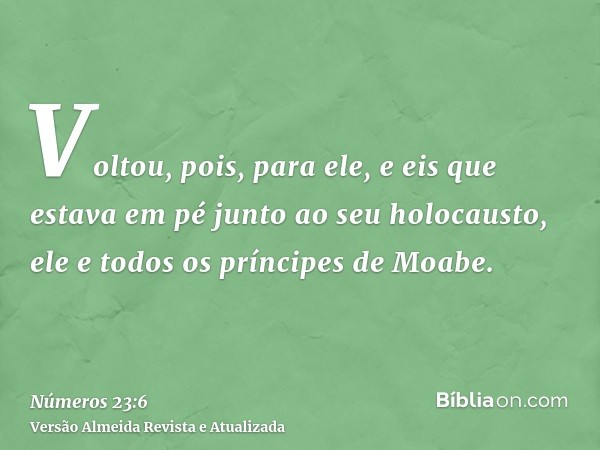 Voltou, pois, para ele, e eis que estava em pé junto ao seu holocausto, ele e todos os príncipes de Moabe.