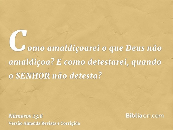 Como amaldiçoarei o que Deus não amaldiçoa? E como detestarei, quando o SENHOR não detesta?