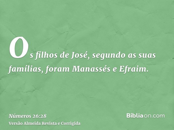 Os filhos de José, segundo as suas famílias, foram Manassés e Efraim.