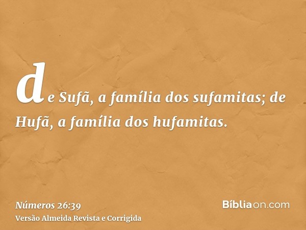 de Sufã, a família dos sufamitas; de Hufã, a família dos hufamitas.