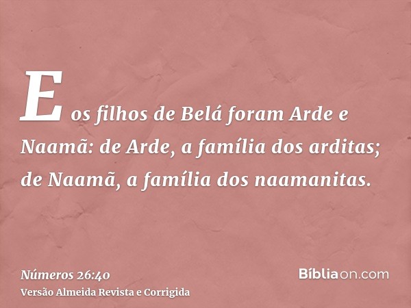E os filhos de Belá foram Arde e Naamã: de Arde, a família dos arditas; de Naamã, a família dos naamanitas.