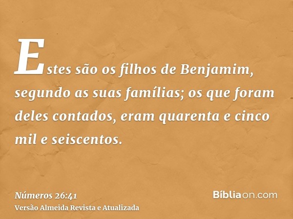 Estes são os filhos de Benjamim, segundo as suas famílias; os que foram deles contados, eram quarenta e cinco mil e seiscentos.