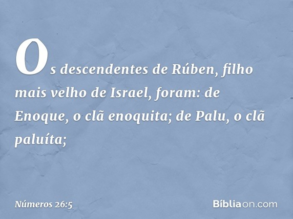 Os descendentes de Rúben, filho mais velho de Israel, foram:
de Enoque, o clã enoquita;
de Palu, o clã paluíta; -- Números 26:5