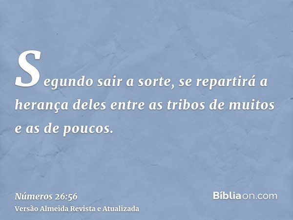 Segundo sair a sorte, se repartirá a herança deles entre as tribos de muitos e as de poucos.