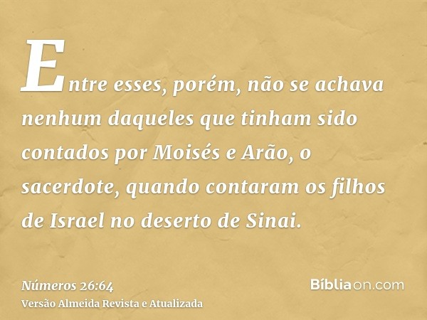 Entre esses, porém, não se achava nenhum daqueles que tinham sido contados por Moisés e Arão, o sacerdote, quando contaram os filhos de Israel no deserto de Sin