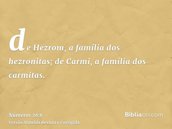 de Hezrom, a família dos hezronitas; de Carmi, a família dos carmitas.