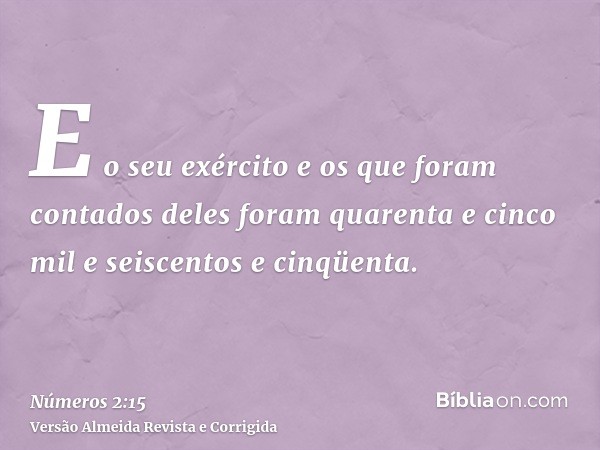 E o seu exército e os que foram contados deles foram quarenta e cinco mil e seiscentos e cinqüenta.