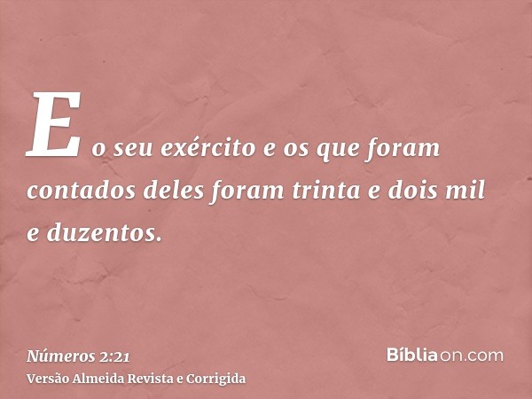 E o seu exército e os que foram contados deles foram trinta e dois mil e duzentos.