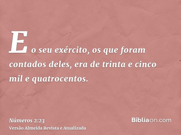 E o seu exército, os que foram contados deles, era de trinta e cinco mil e quatrocentos.