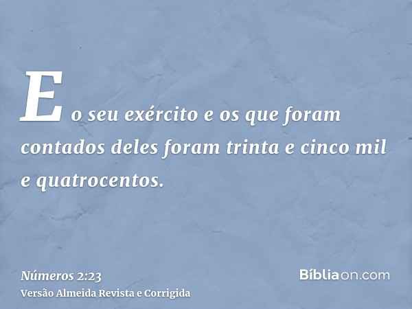 E o seu exército e os que foram contados deles foram trinta e cinco mil e quatrocentos.