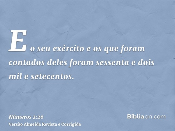 E o seu exército e os que foram contados deles foram sessenta e dois mil e setecentos.