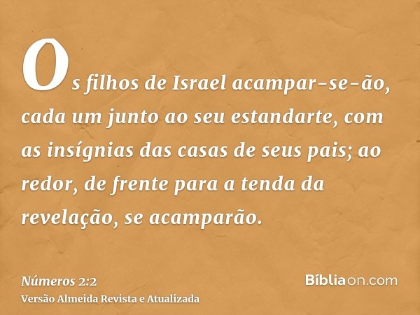 Os filhos de Israel acampar-se-ão, cada um junto ao seu estandarte, com as insígnias das casas de seus pais; ao redor, de frente para a tenda da revelação, se a