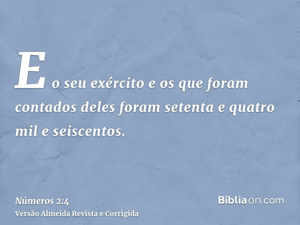 E o seu exército e os que foram contados deles foram setenta e quatro mil e seiscentos.