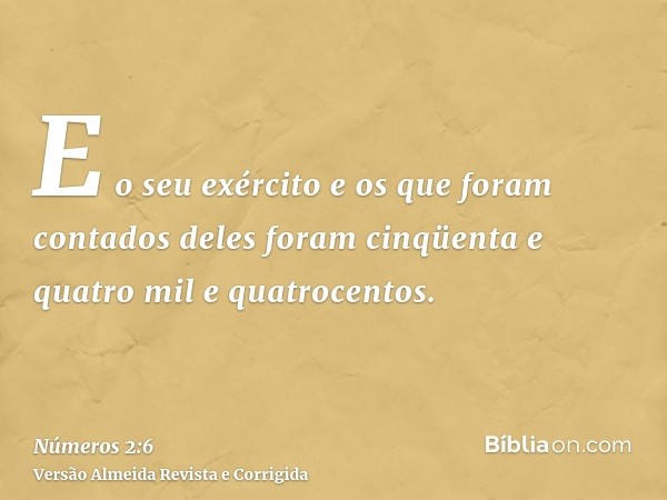 E o seu exército e os que foram contados deles foram cinqüenta e quatro mil e quatrocentos.
