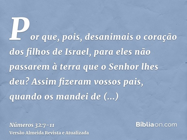 Por que, pois, desanimais o coração dos filhos de Israel, para eles não passarem à terra que o Senhor lhes deu?Assim fizeram vossos pais, quando os mandei de Ca