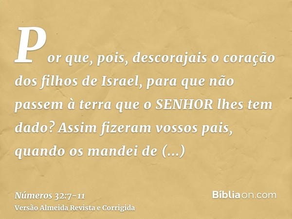 Por que, pois, descorajais o coração dos filhos de Israel, para que não passem à terra que o SENHOR lhes tem dado?Assim fizeram vossos pais, quando os mandei de