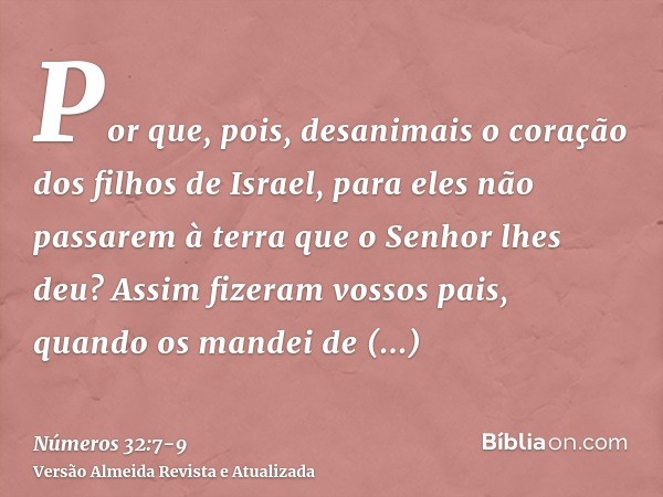 Por que, pois, desanimais o coração dos filhos de Israel, para eles não passarem à terra que o Senhor lhes deu?Assim fizeram vossos pais, quando os mandei de Ca