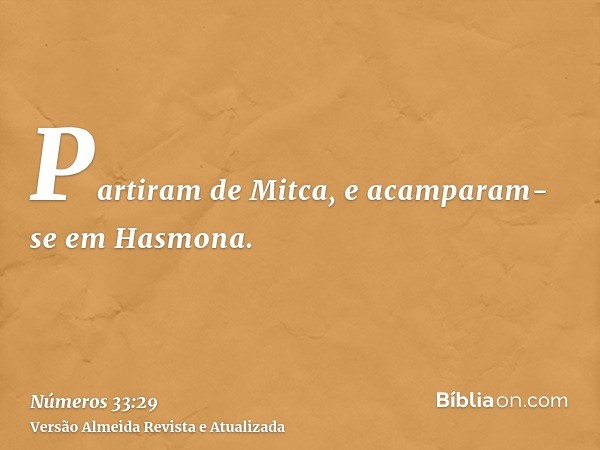 Partiram de Mitca, e acamparam-se em Hasmona.