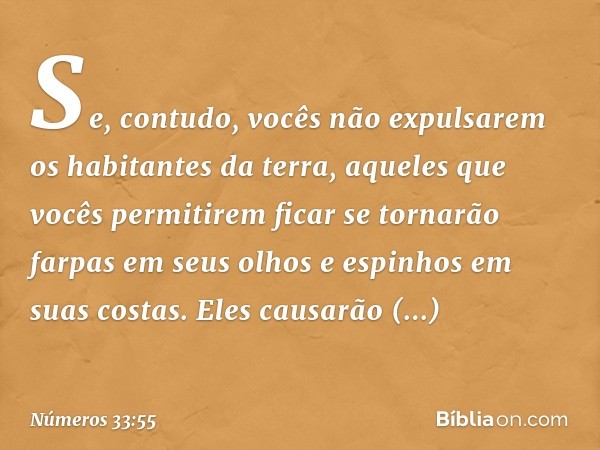 "Se, contudo, vocês não expulsarem os habitantes da terra, aqueles que vocês permitirem ficar se tornarão farpas em seus olhos e espinhos em suas costas. Eles c