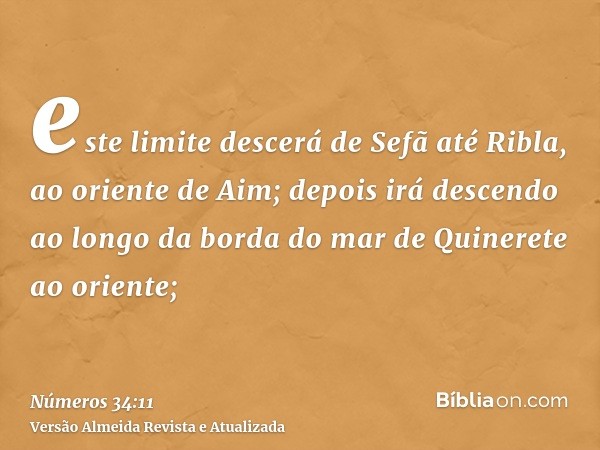 este limite descerá de Sefã até Ribla, ao oriente de Aim; depois irá descendo ao longo da borda do mar de Quinerete ao oriente;