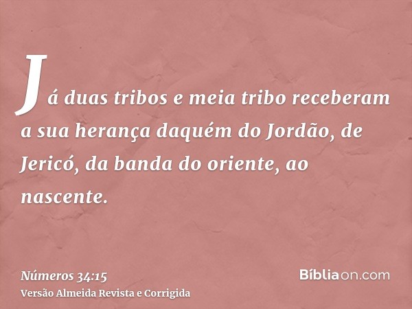 Já duas tribos e meia tribo receberam a sua herança daquém do Jordão, de Jericó, da banda do oriente, ao nascente.