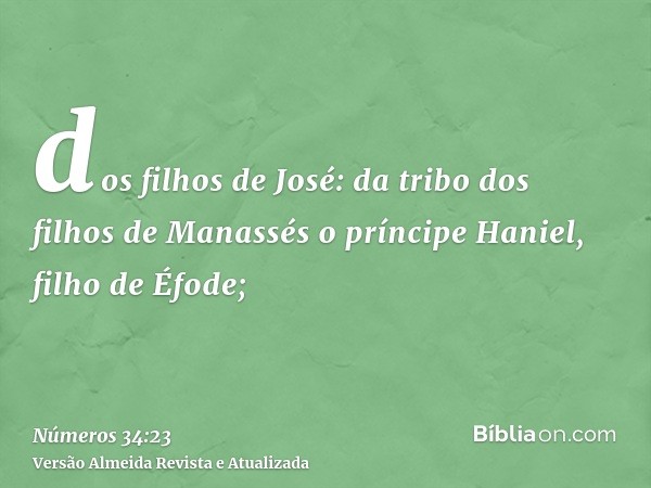 dos filhos de José: da tribo dos filhos de Manassés o príncipe Haniel, filho de Éfode;