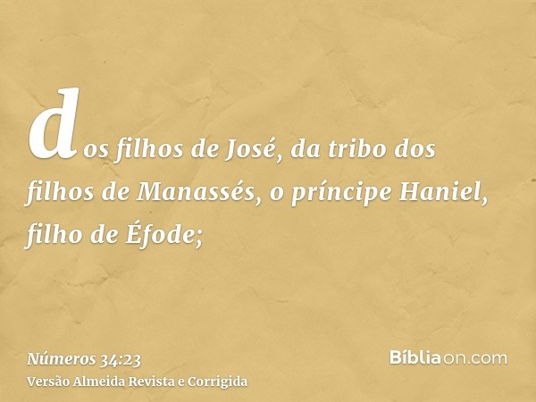 dos filhos de José, da tribo dos filhos de Manassés, o príncipe Haniel, filho de Éfode;