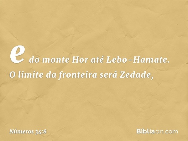 e do monte Hor até Lebo-Hamate. O limite da fronteira será Zedade, -- Números 34:8