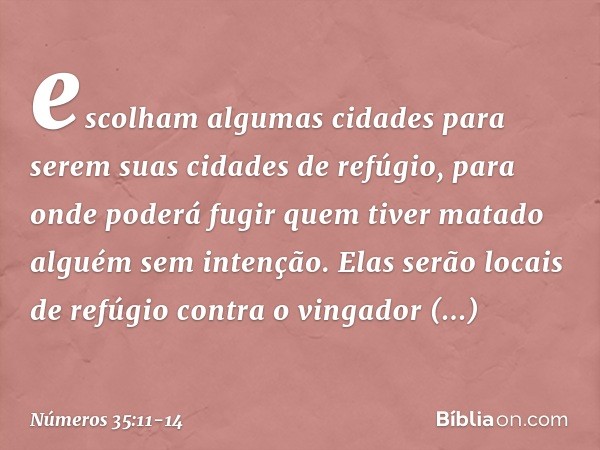 escolham algumas cidades para serem suas cidades de refúgio, para onde poderá fugir quem tiver matado alguém sem intenção. Elas serão locais de refúgio contra o