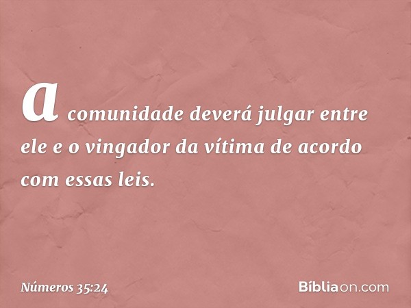 a comunidade deverá julgar entre ele e o vingador da vítima de acordo com essas leis. -- Números 35:24