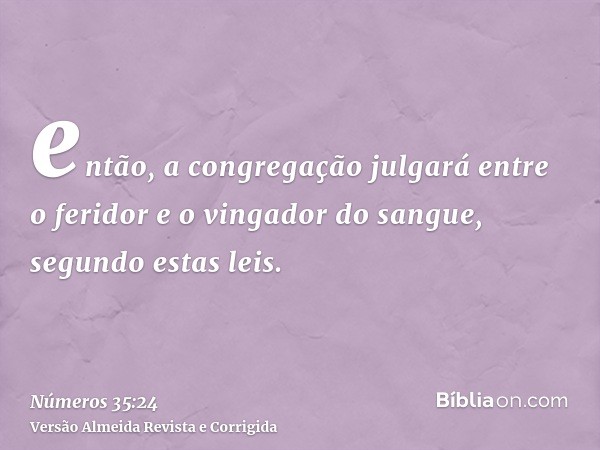 então, a congregação julgará entre o feridor e o vingador do sangue, segundo estas leis.