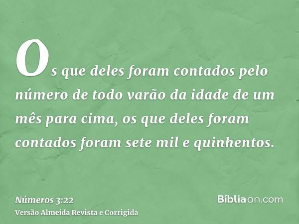 Os que deles foram contados pelo número de todo varão da idade de um mês para cima, os que deles foram contados foram sete mil e quinhentos.