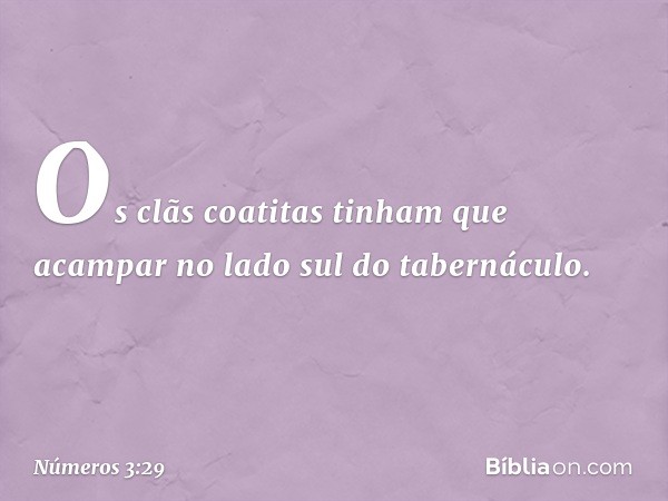 Os clãs coatitas tinham que acampar no lado sul do tabernáculo. -- Números 3:29