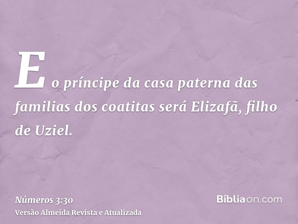 E o príncipe da casa paterna das familias dos coatitas será Elizafã, filho de Uziel.