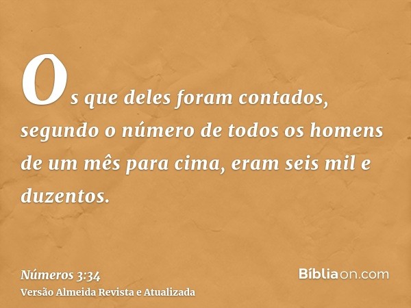 Os que deles foram contados, segundo o número de todos os homens de um mês para cima, eram seis mil e duzentos.