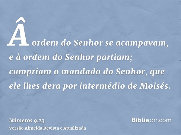 Â ordem do Senhor se acampavam, e à ordem do Senhor partiam; cumpriam o mandado do Senhor, que ele lhes dera por intermédio de Moisés.