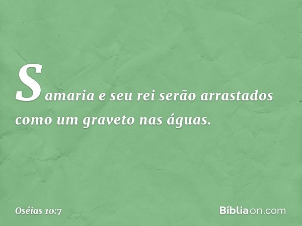 Samaria e seu rei serão arrastados
como um graveto nas águas. -- Oséias 10:7