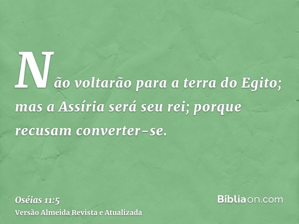 Não voltarão para a terra do Egito; mas a Assíria será seu rei; porque recusam converter-se.