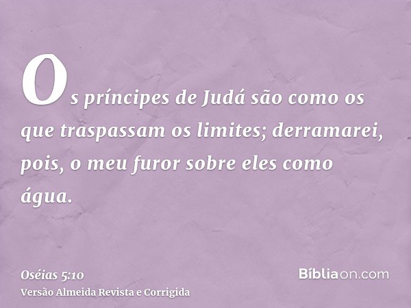 Os príncipes de Judá são como os que traspassam os limites; derramarei, pois, o meu furor sobre eles como água.