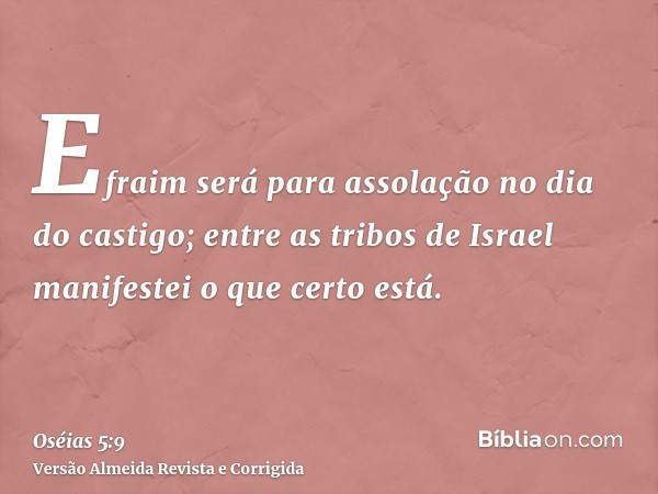 Efraim será para assolação no dia do castigo; entre as tribos de Israel manifestei o que certo está.
